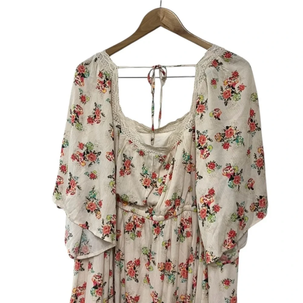 Torrid Women’s Floral Midi Length Washable Gauze Peasant Fit & Flare Dress 4
